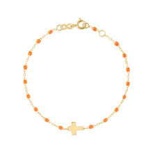 Gigi Clozeau - Bracelet orange fluo Croix, or jaune, 17cm