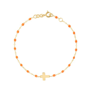 Gigi Clozeau - Bracelet orange fluo Croix, or jaune, 17cm