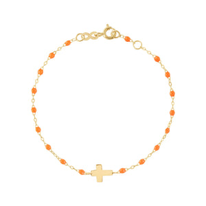 Gigi Clozeau - Bracelet orange fluo Croix, or jaune, 17cm