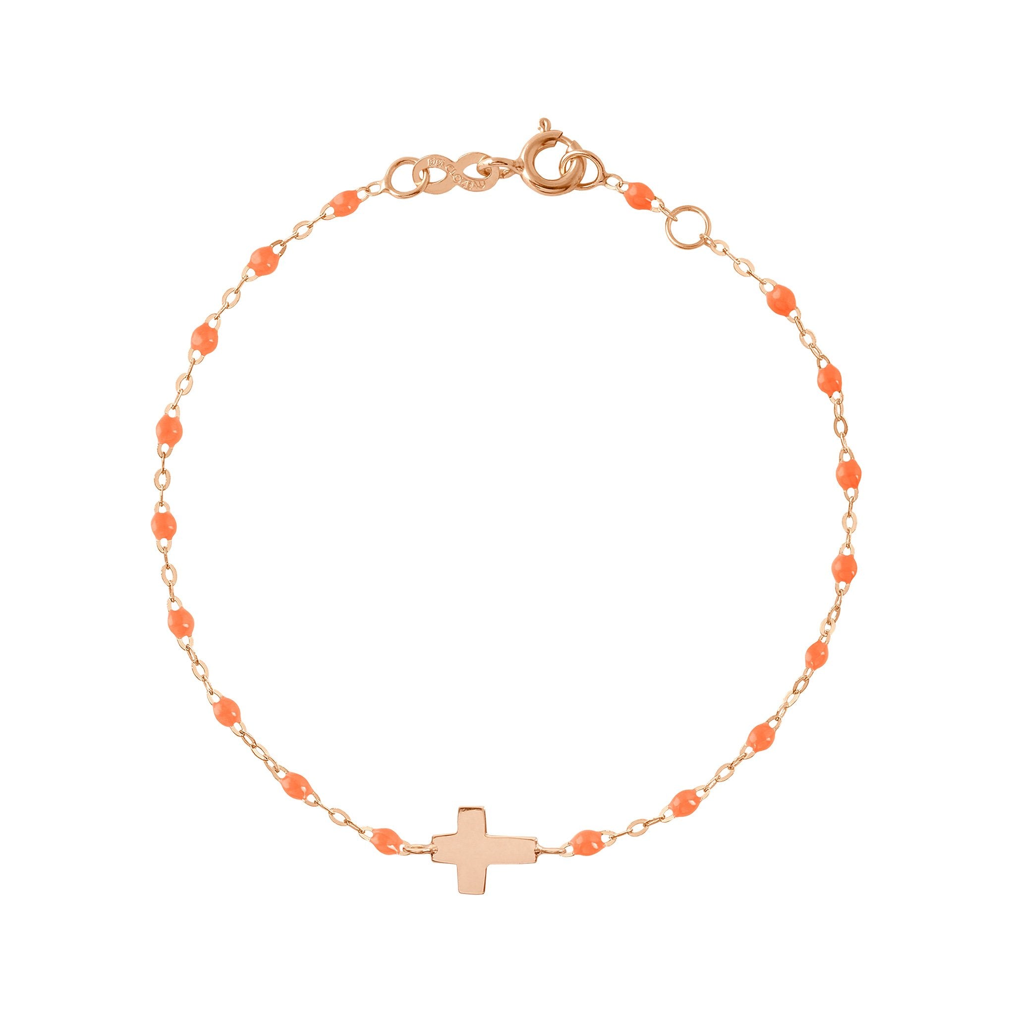 Gigi Clozeau - Bracelet orange fluo Croix, or rose, 17cm