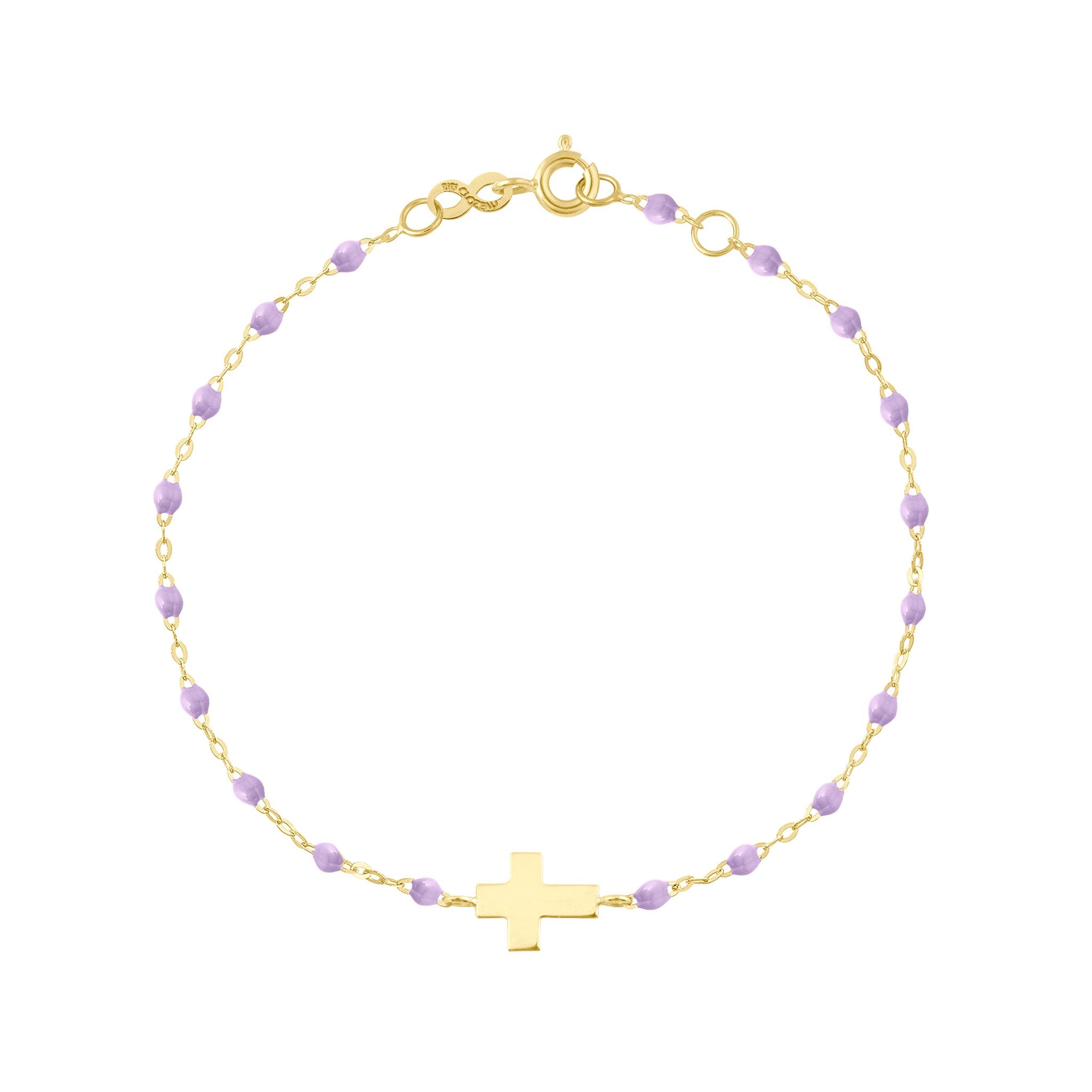 Gigi Clozeau - Bracelet parme Croix, or jaune, 17cm