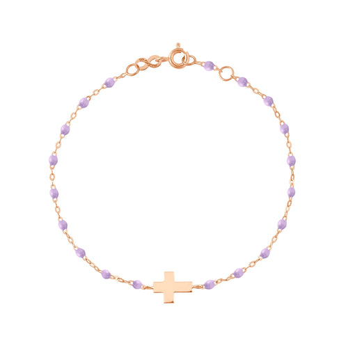 Gigi Clozeau - Bracelet parme Croix, or rose, 17cm