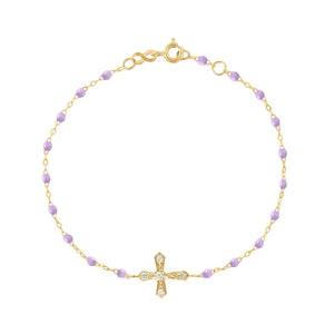 Gigi Clozeau - Bracelet parme croix vintage diamants, or jaune, 17 cm