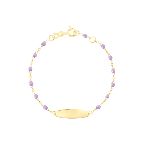 Gigi Clozeau - Bracelet parme Little Gigi, plaque ovale, or jaune, 13 cm