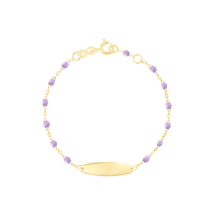 Gigi Clozeau - Bracelet parme Little Gigi, plaque ovale, or jaune, 15 cm