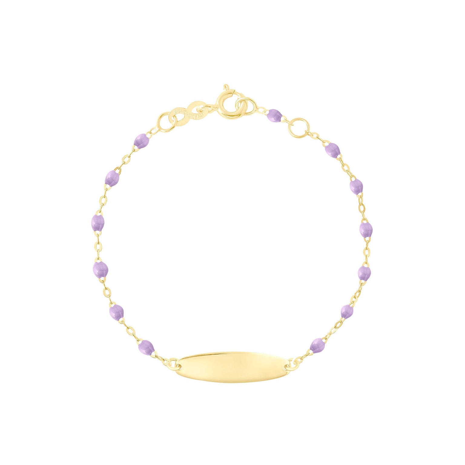 Gigi Clozeau - Bracelet parme Little Gigi, plaque ovale, or jaune, 15 cm