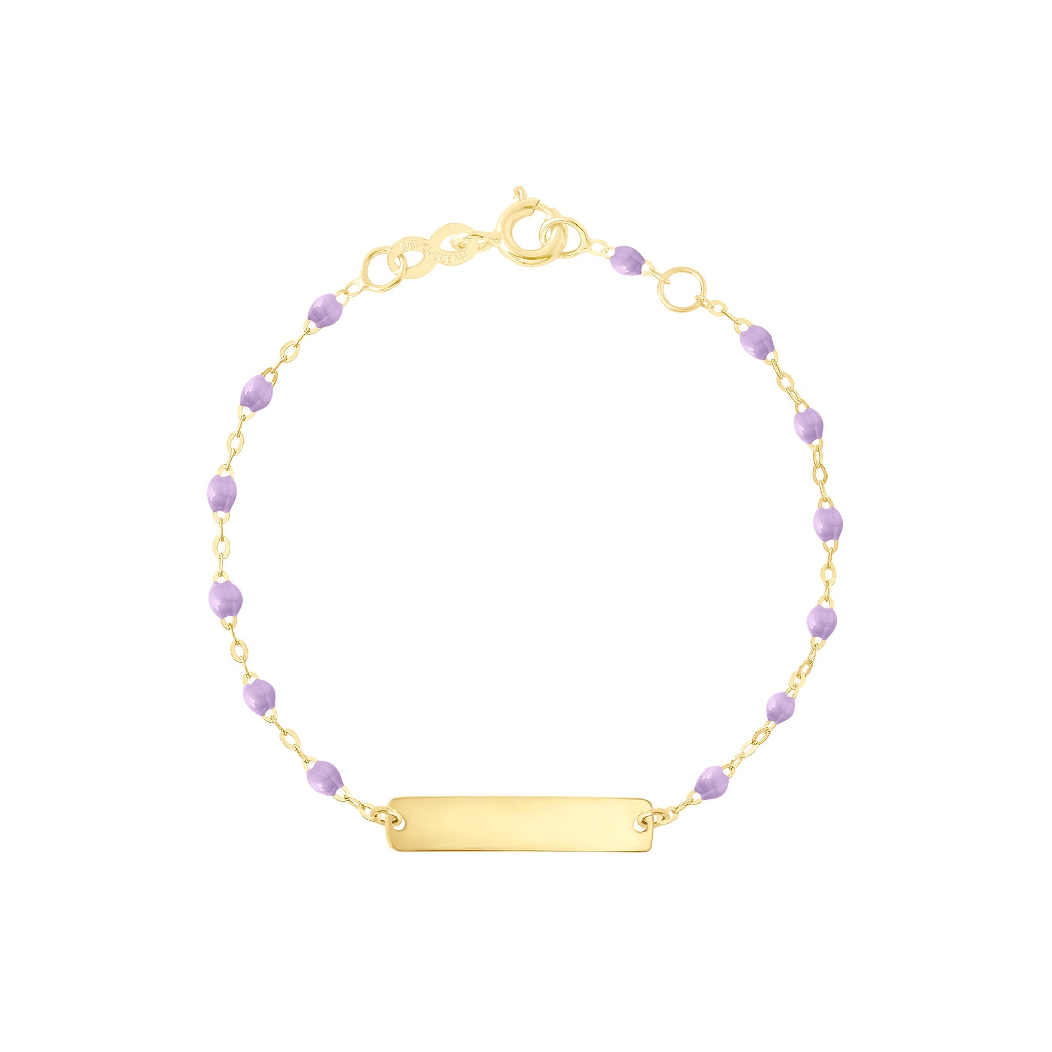 Gigi Clozeau - Bracelet parme Little Gigi, plaque rectangle, or jaune, 15 cm