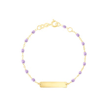 Gigi Clozeau - Bracelet parme Little Gigi, plaque rectangle, or jaune, 15 cm