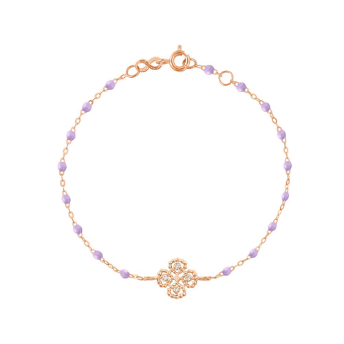 Gigi Clozeau - Bracelet parme Lucky Trèfle, diamants, or rose, 17 cm