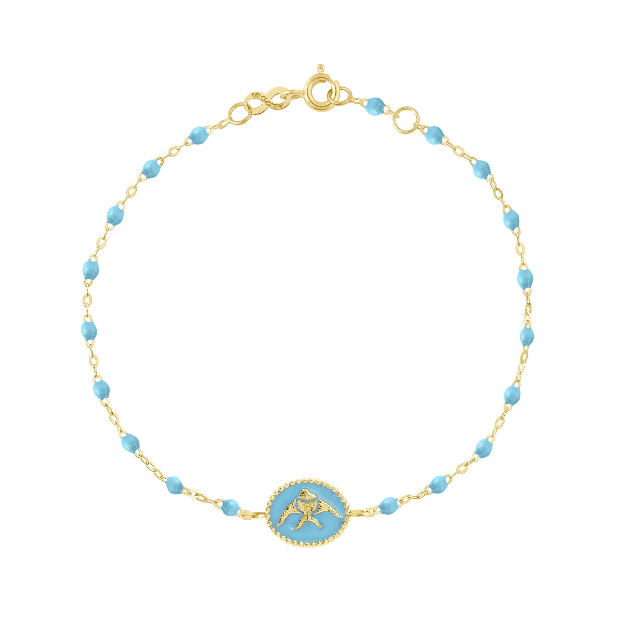 Gigi Clozeau - Bracelet Poisson Ange résine turquoise, or jaune, 17 cm