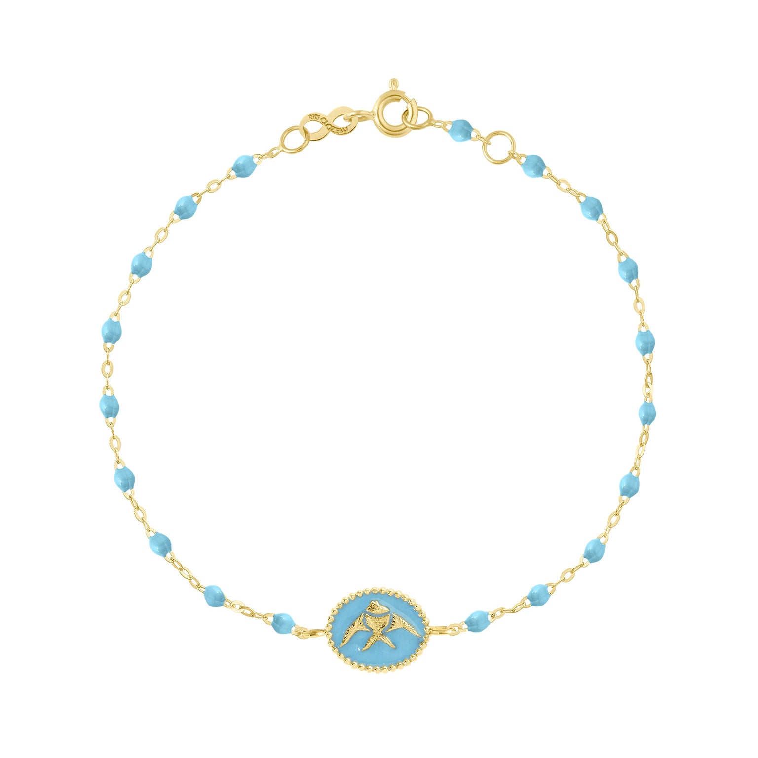 Gigi Clozeau - Bracelet Poisson Ange résine turquoise, or jaune, 17 cm