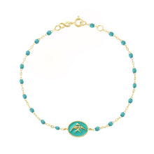 Gigi Clozeau - Bracelet Poisson Ange résine turquoise vert, or jaune, 17 cm