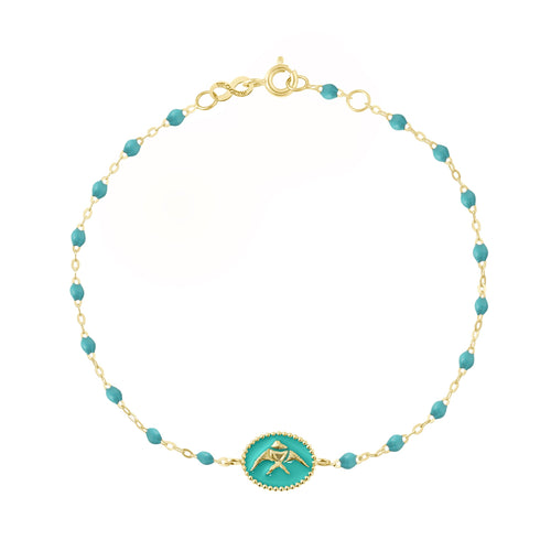 Gigi Clozeau - Bracelet Poisson Ange résine turquoise vert, or jaune, 17 cm