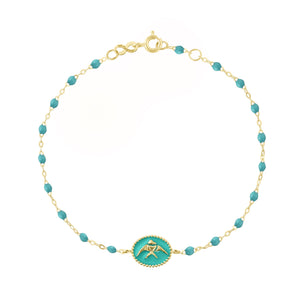 Gigi Clozeau - Bracelet Poisson Ange résine turquoise vert, or jaune, 17 cm