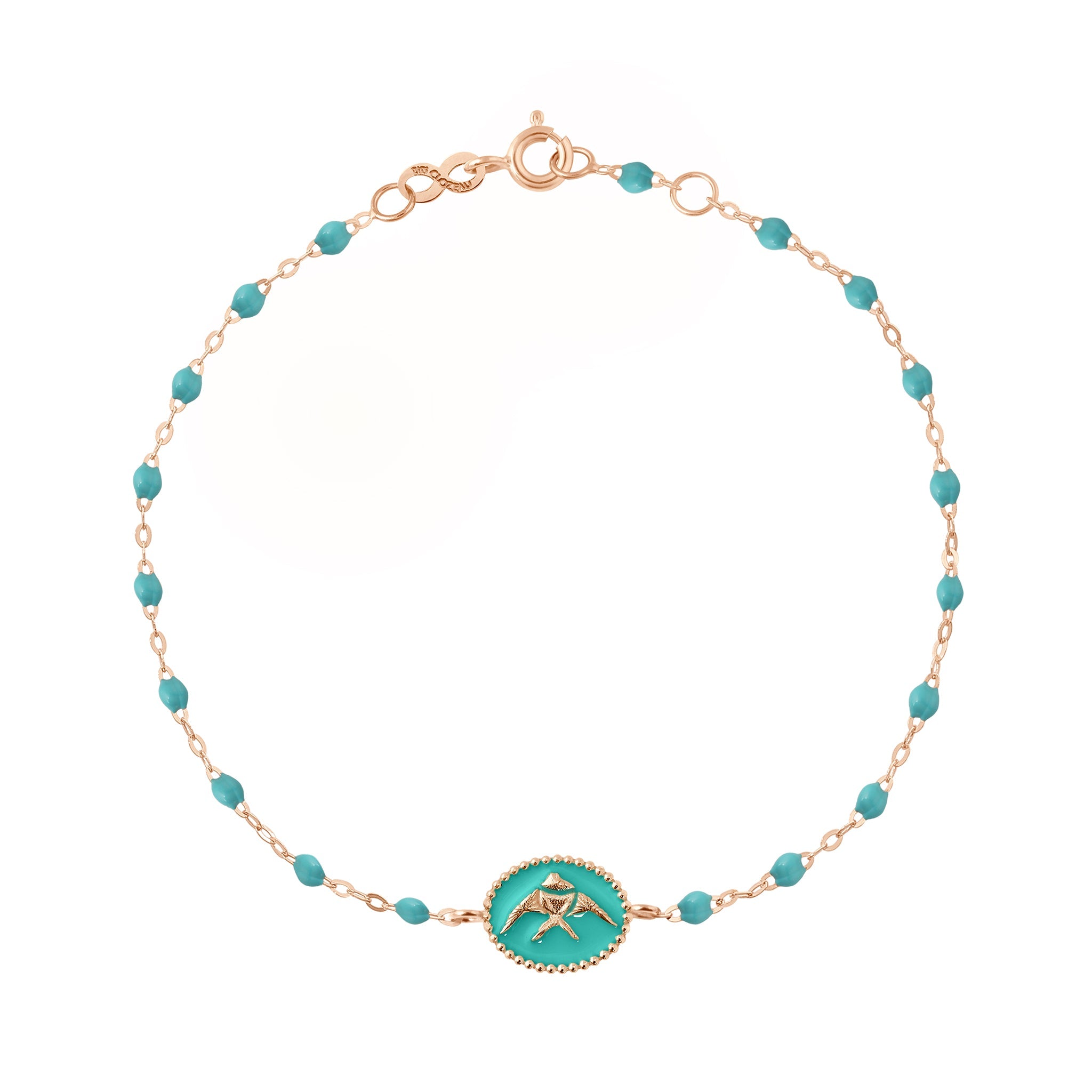 Gigi Clozeau - Bracelet Poisson Ange résine turquoise vert, or rose, 17 cm