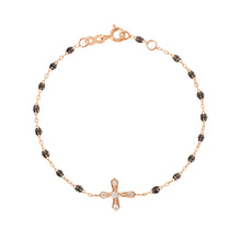 Gigi Clozeau - Bracelet quartz croix vintage diamants, or rose, 17 cm