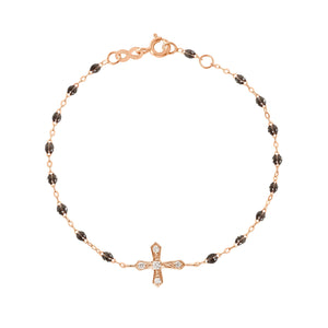 Gigi Clozeau - Bracelet quartz croix vintage diamants, or rose, 17 cm