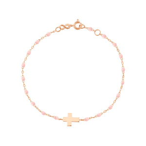 Gigi Clozeau - Bracelet rose bébé Croix, or rose, 17cm