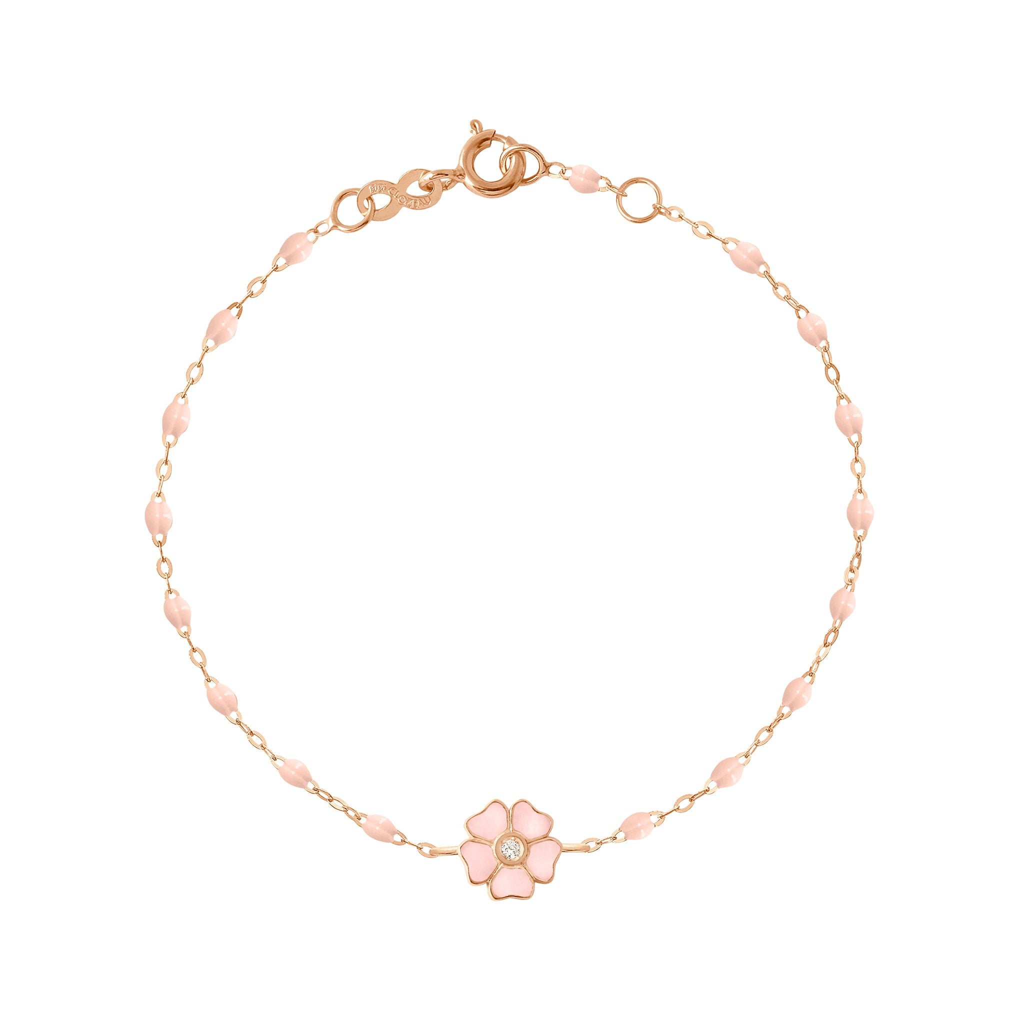 Gigi Clozeau - Bracelet rose bébé Fleur, diamant, or rose, 17 cm