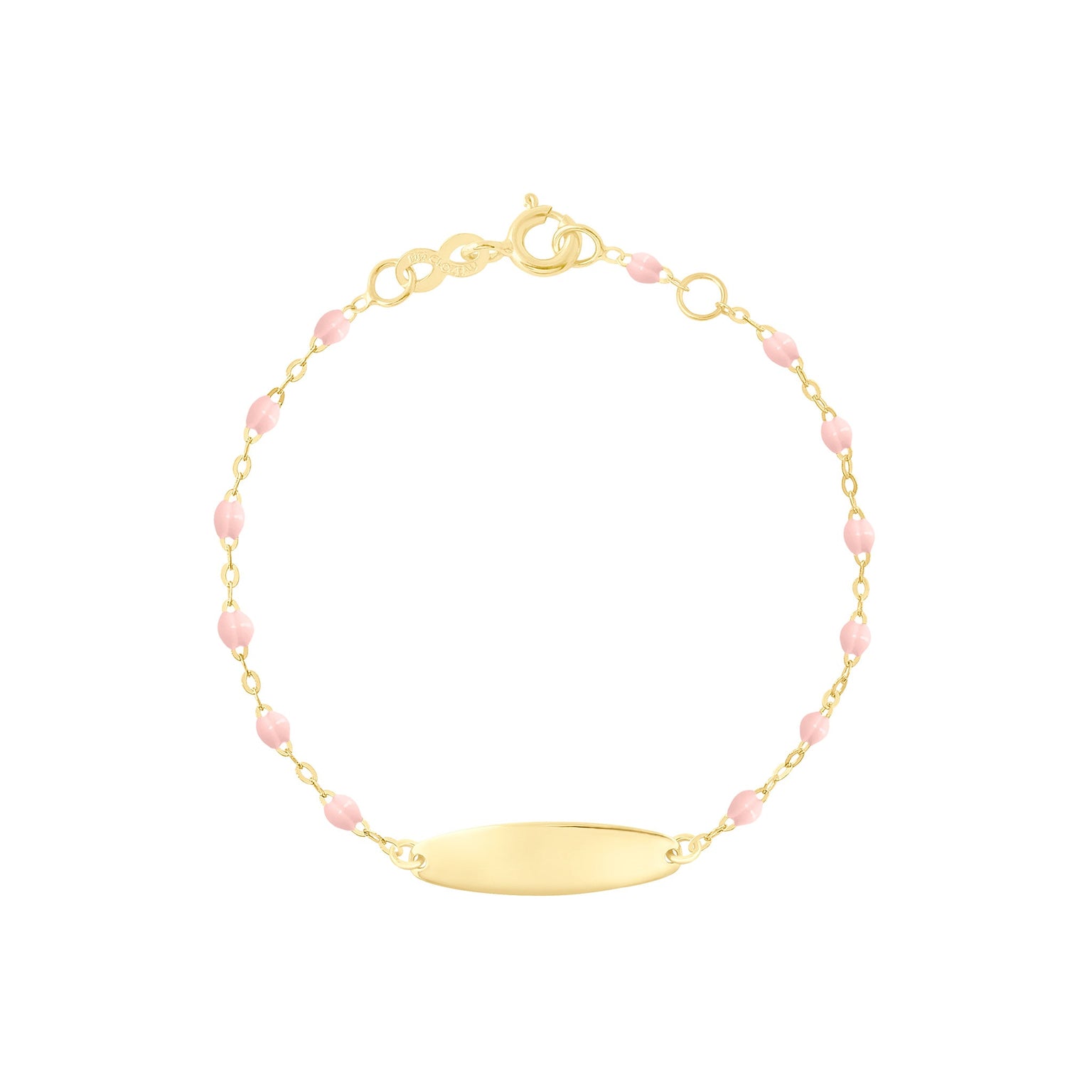 Gigi Clozeau - Bracelet rose bébé Little Gigi, plaque ovale, or jaune, 13 cm