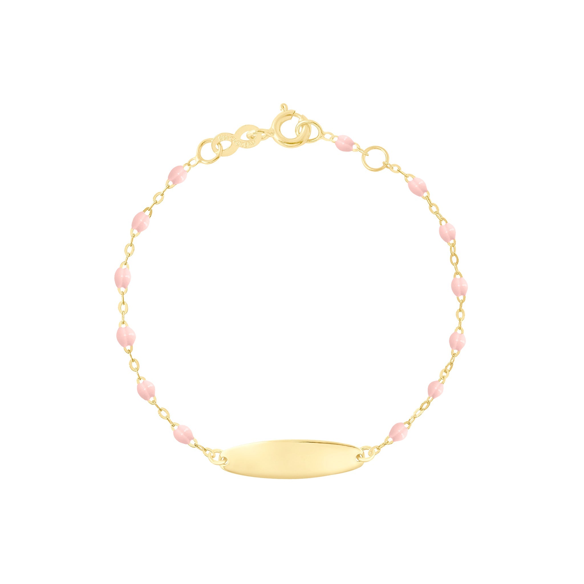 Gigi Clozeau - Bracelet rose bébé Little Gigi, plaque ovale, or jaune, 15 cm