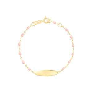 Gigi Clozeau - Bracelet rose bébé Little Gigi, plaque ovale, or jaune, 15 cm