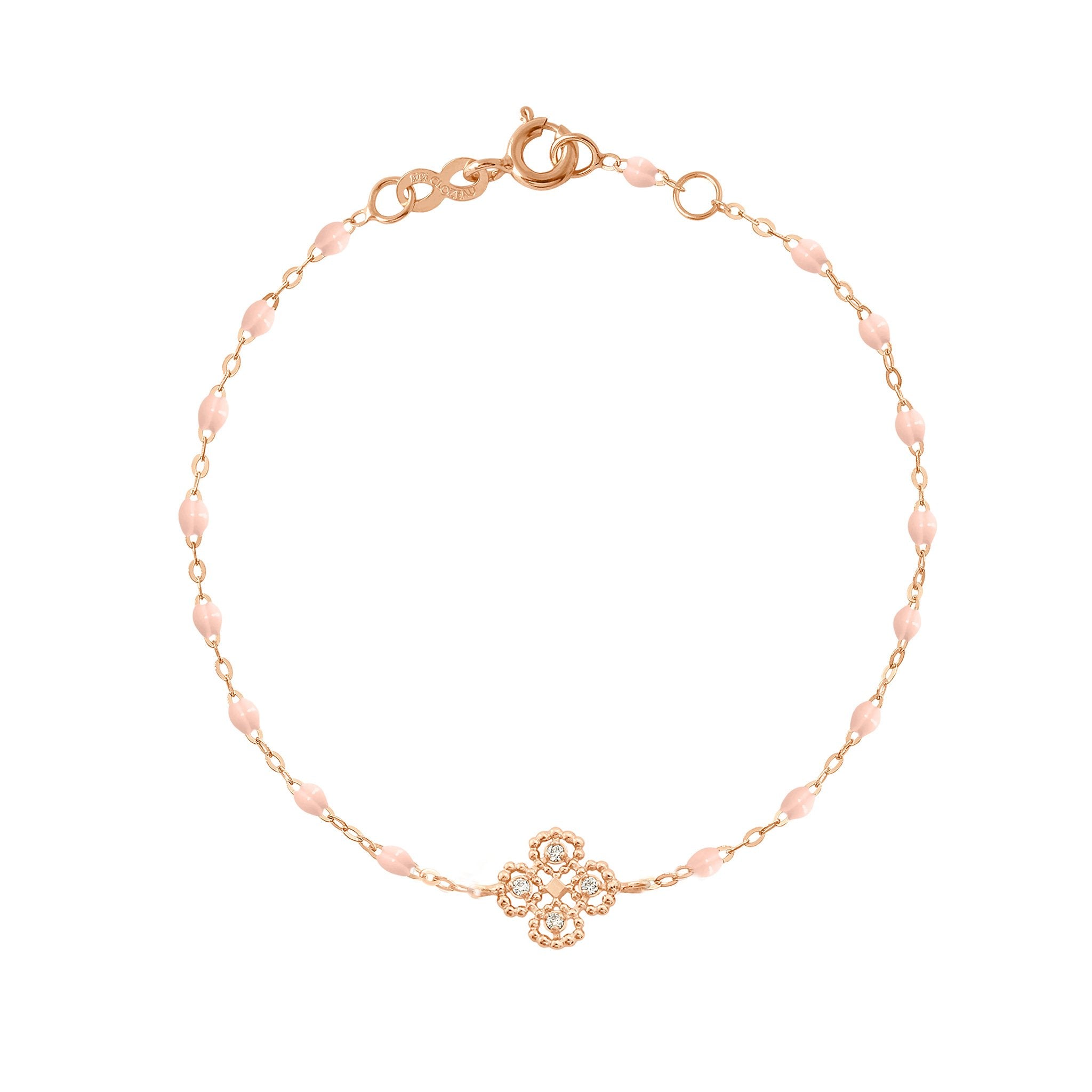 Gigi Clozeau - Bracelet rose bébé Lucky Trèfle, diamants, or rose, 17 cm