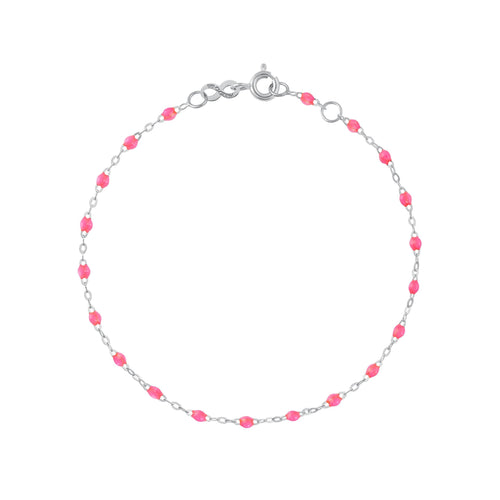 Gigi Clozeau - Bracelet rose fluo Classique Gigi, or blanc, 19 cm