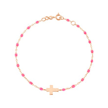 Gigi Clozeau - Bracelet rose fluo Croix, or rose, 17cm