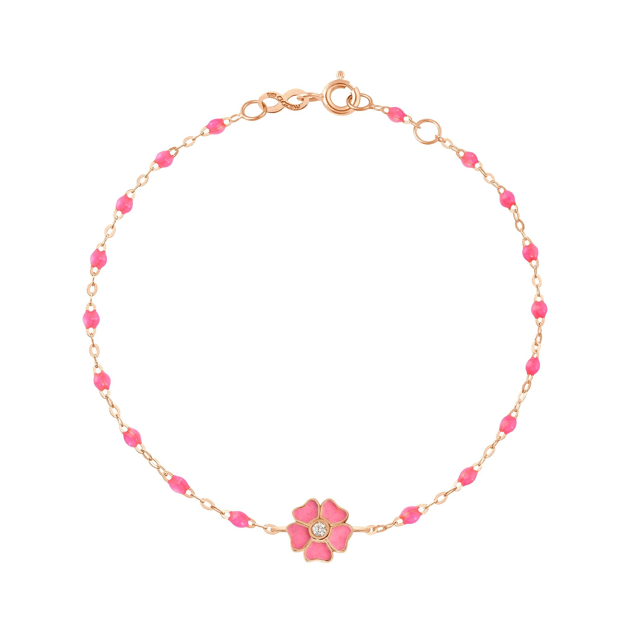 Gigi Clozeau - Bracelet rose fluo Fleur, diamant, or rose , 17 cm