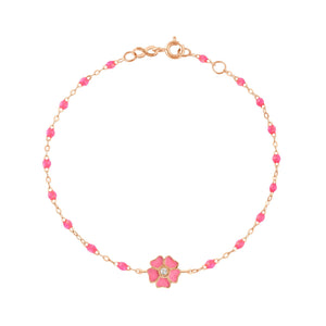 Gigi Clozeau - Bracelet rose fluo Fleur, diamant, or rose , 17 cm