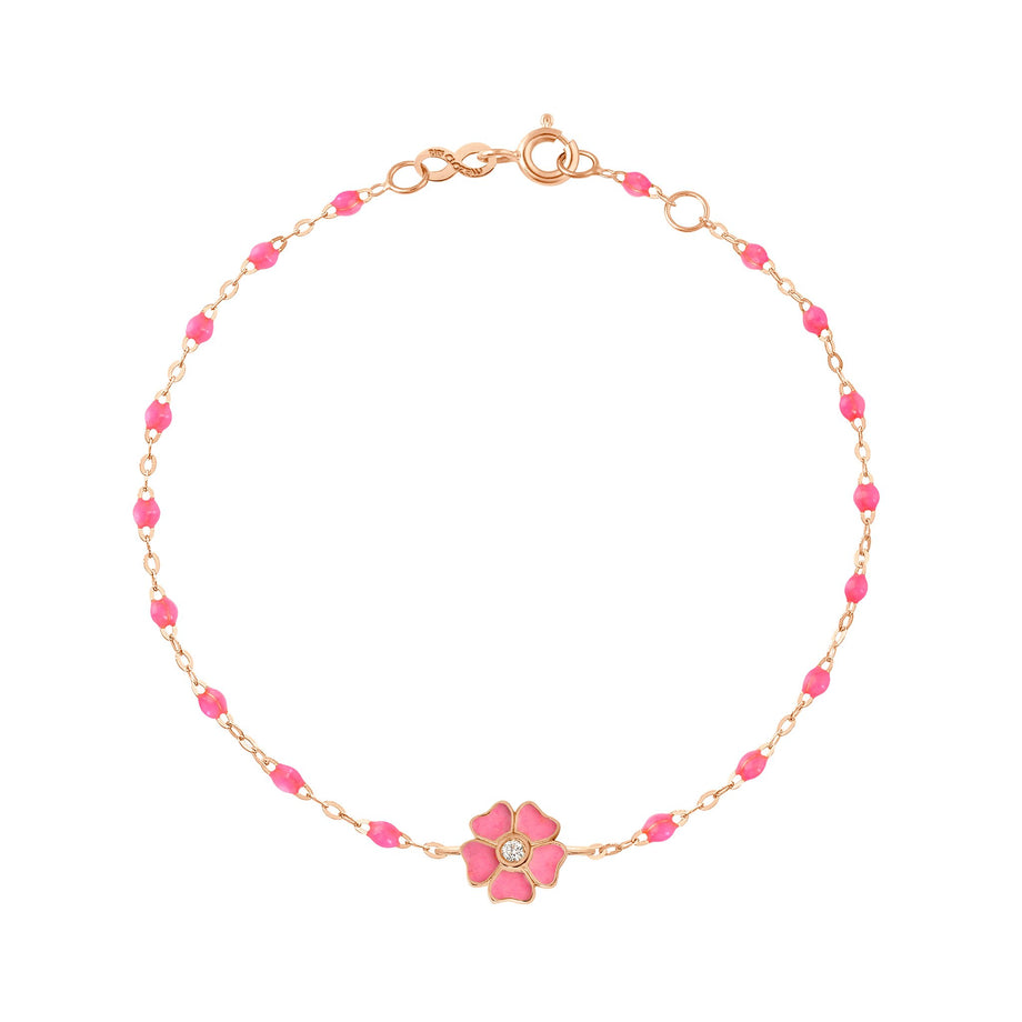 Gigi Clozeau - Bracelet rose fluo Fleur, diamant, or rose , 17 cm