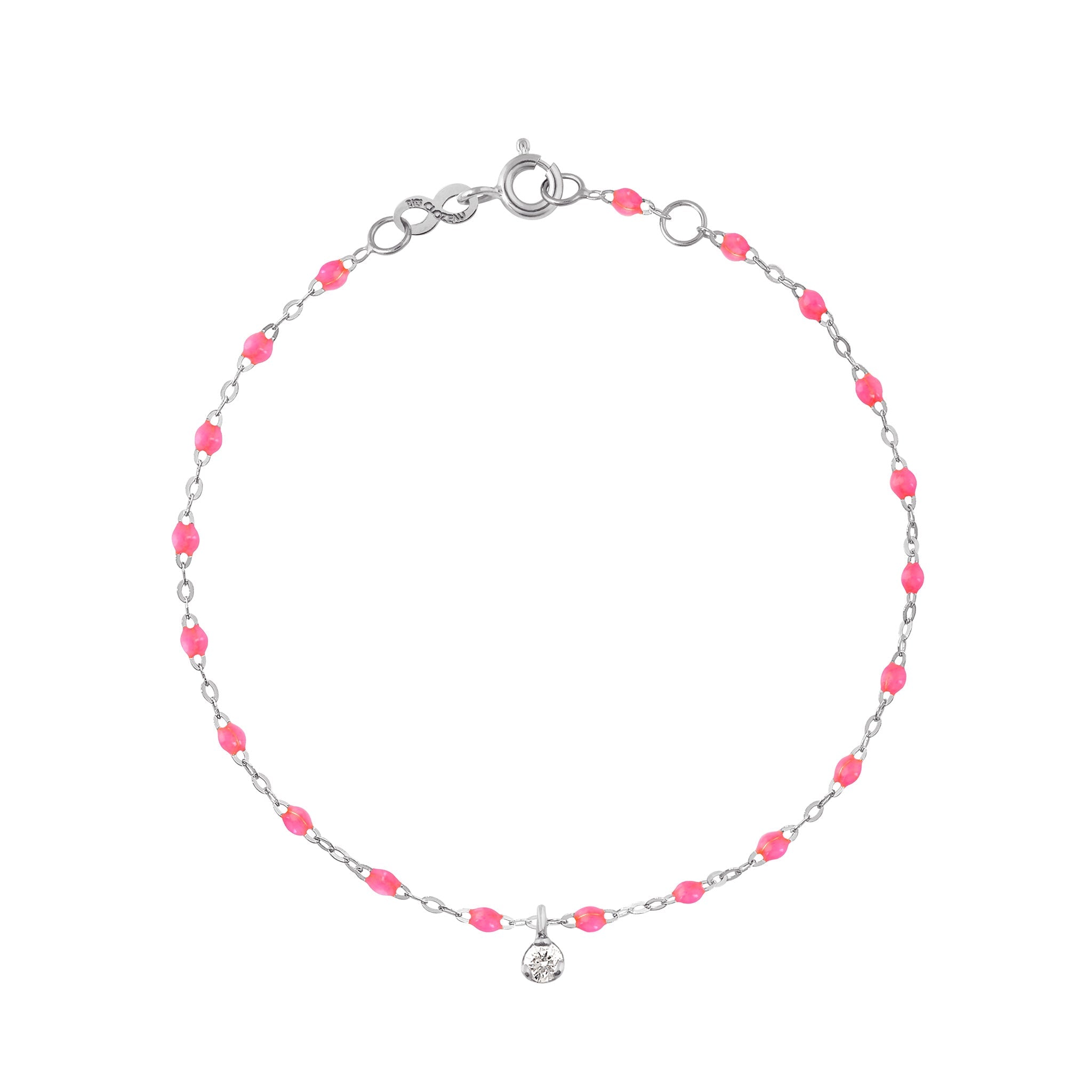 Gigi Clozeau - Bracelet rose fluo Gigi Suprême, or blanc, 1 diamant, 17 cm