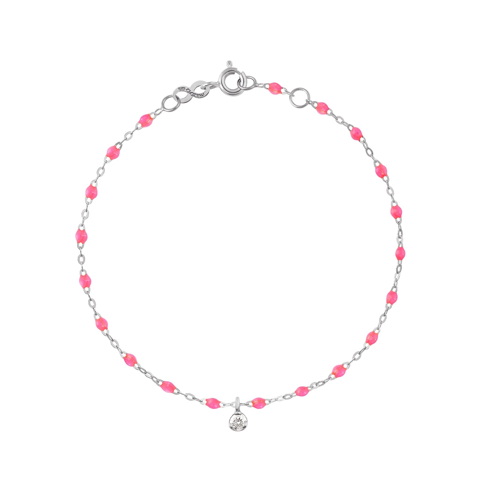 Gigi Clozeau - Bracelet rose fluo Gigi Suprême, or blanc, 1 diamant, 17 cm