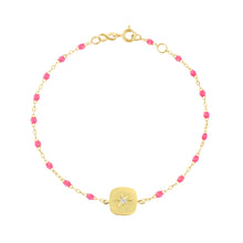 Gigi Clozeau - Bracelet rose fluo Miss Gigi diamant, or jaune, 17 cm