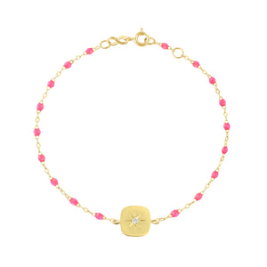 Gigi Clozeau - Bracelet rose fluo Miss Gigi diamant, or jaune, 17 cm