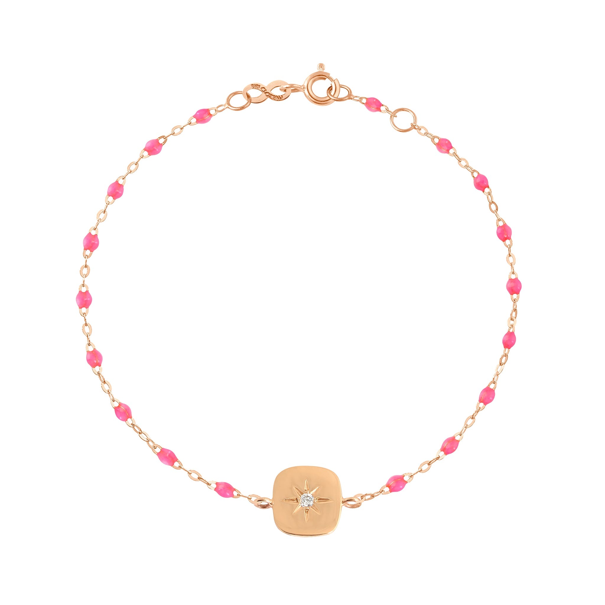 Gigi Clozeau - Bracelet rose fluo Miss Gigi diamant, or rose, 17 cm