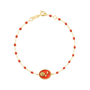 Gigi Clozeau - Bracelet Rose résine corail, or jaune, 17 cm