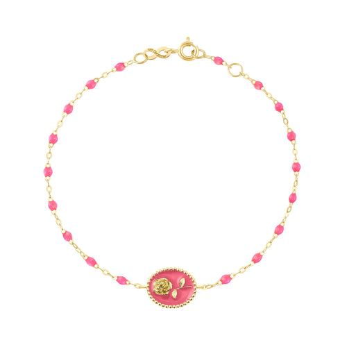 Gigi Clozeau - Bracelet Rose résine rose fluo, or jaune, 17 cm