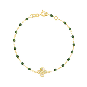 Gigi Clozeau - Bracelet scarabée Lucky Trèfle, diamants, or jaune, 17 cm