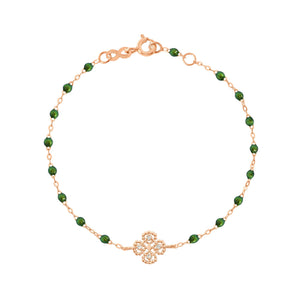Gigi Clozeau - Bracelet scarabée Lucky Trèfle, diamants, or rose, 17 cm
