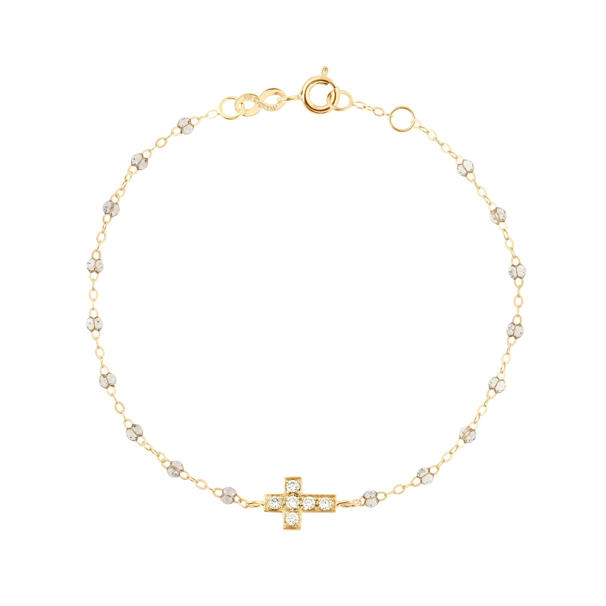Gigi Clozeau - Bracelet sparkle Croix diamants, or jaune, 17 cm