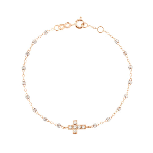 Gigi Clozeau - Bracelet sparkle Croix diamants, or rose, 17 cm