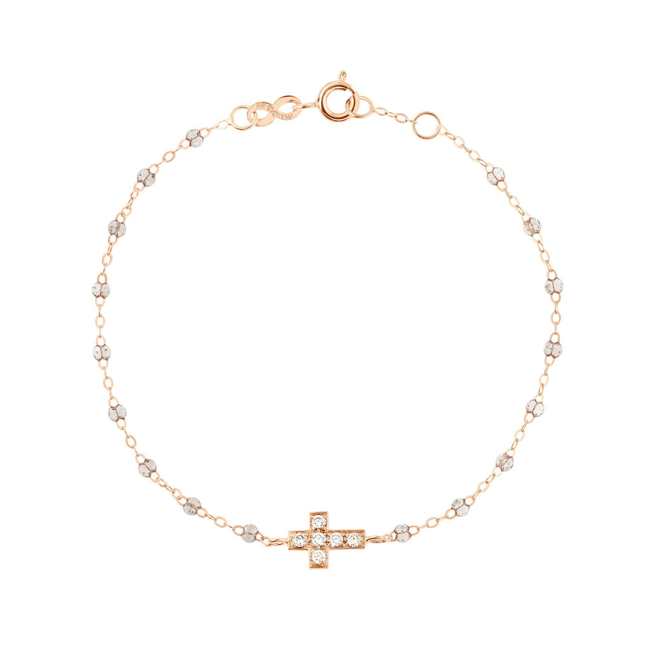 Gigi Clozeau - Bracelet sparkle Croix diamants, or rose, 17 cm