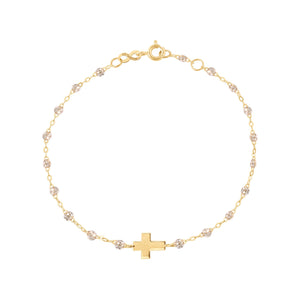 Gigi Clozeau - Bracelet sparkle Croix, or jaune, 17cm