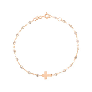 Gigi Clozeau - Bracelet sparkle Croix, or rose, 17cm