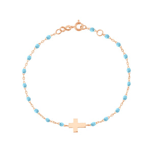 Gigi Clozeau - Bracelet turquoise Croix, or rose, 17cm