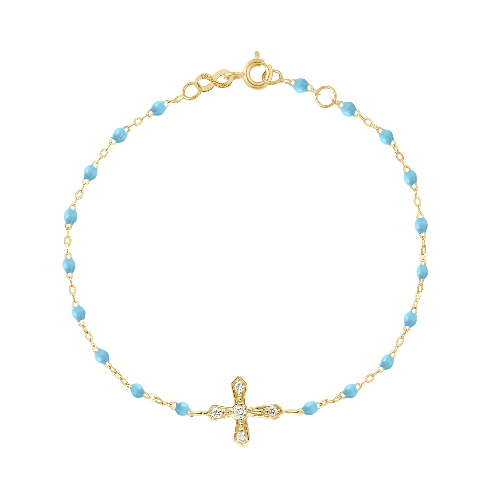 Gigi Clozeau - Bracelet turquoise Croix Vintage diamants, or jaune, 17 cm