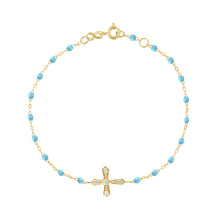 Gigi Clozeau - Bracelet turquoise Croix Vintage diamants, or jaune, 17 cm