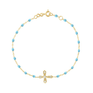 Gigi Clozeau - Bracelet turquoise Croix Vintage diamants, or jaune, 17 cm